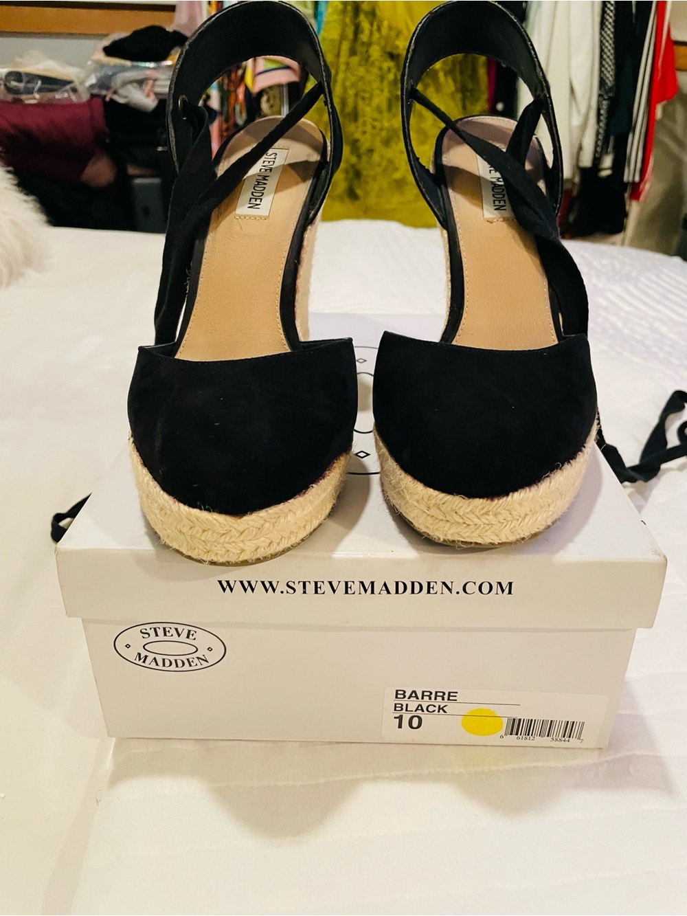 Steve Madden Black Espadrille Wedge Sandals with Ankle Straps